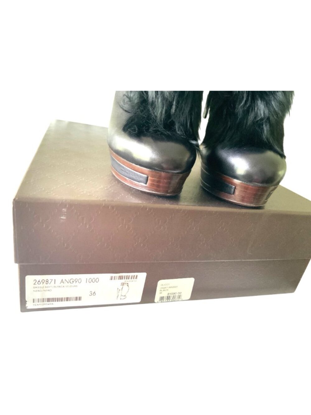 Gucci Womens Black Leather & Alpaca Fur Platform Ankle Boots Size 36 With Box - Picture 2 of 14